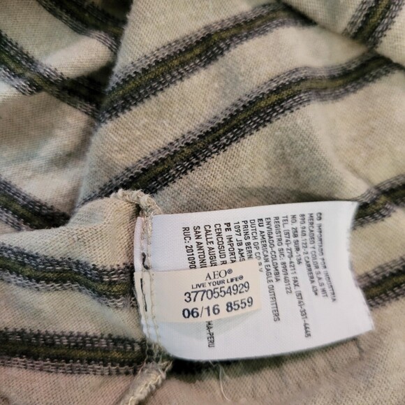 American Eagle Outfitters T Shirt Adult Small Beige Green Striped Short Sleeve - Picture 6 of 9